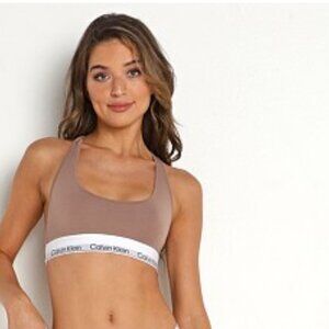 Calvin Klein Unlined Modern Cotton Bralette in Rich Taupe. Size Large.